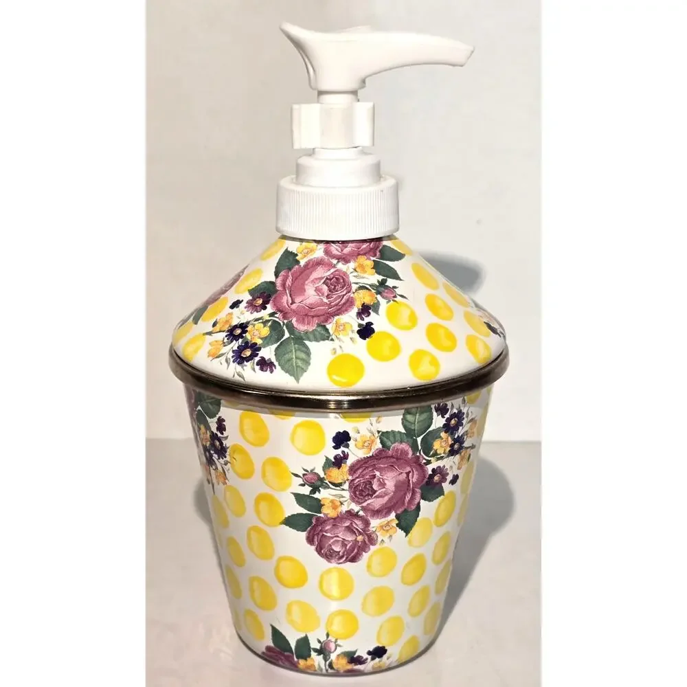 MacKenzie Childs Bathing Hut Butternut Enamel Wall Clock & Soap Dispenser Set